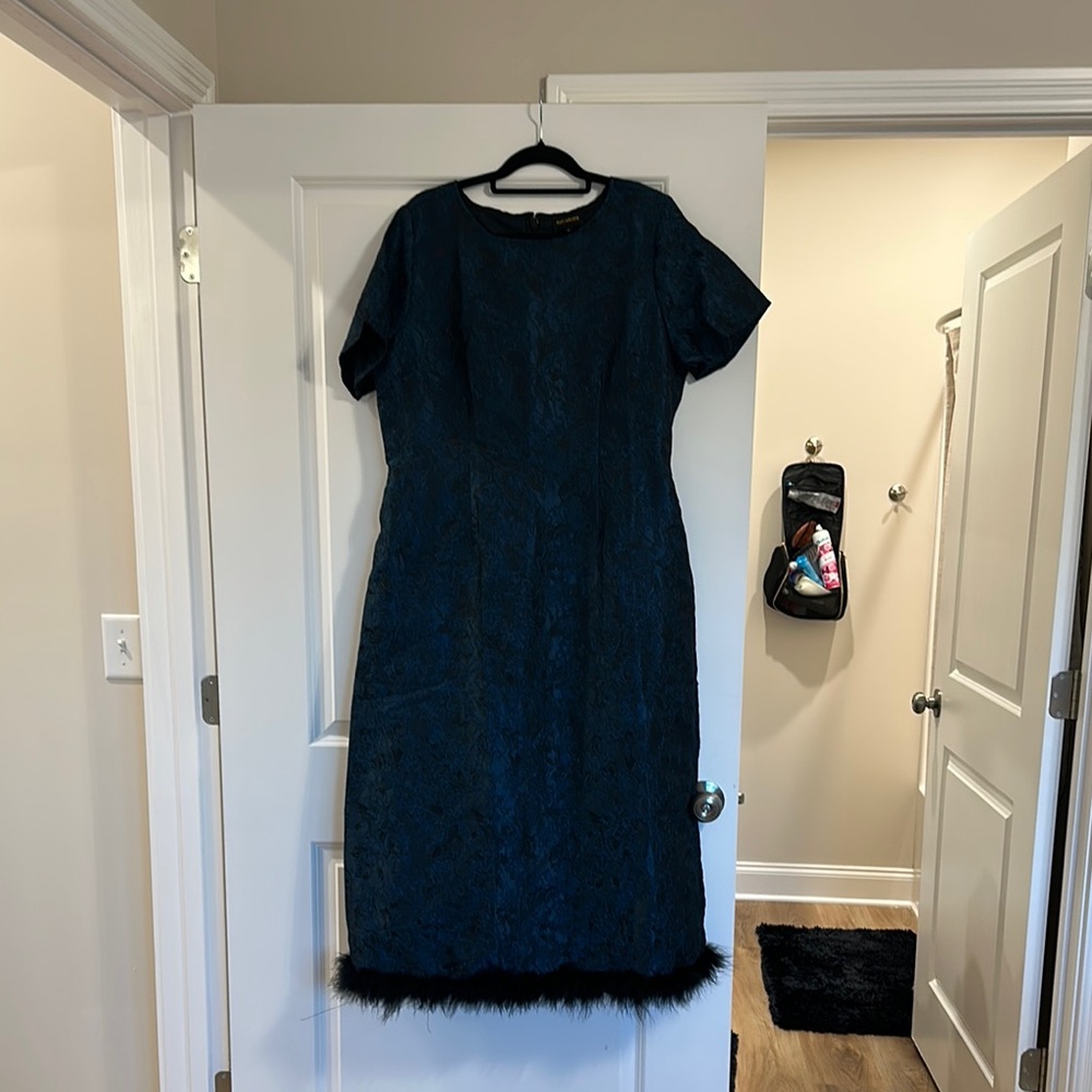 Elegant Blue Dress with Black Trim
